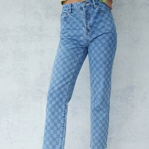 Pacsun Eco Checkerboard High Waisted Straight Leg Jeans
